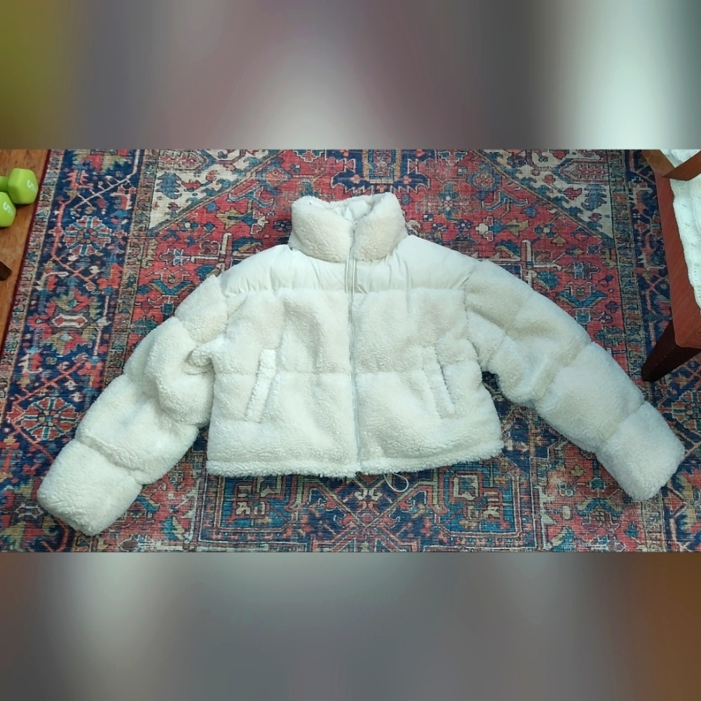 H&M cream fleece puffer jacket